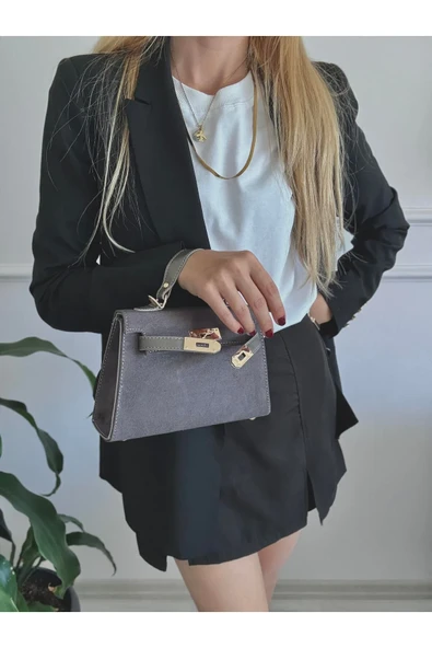 Vesta Gri Süet Kadın El Ve Omuz Çantası - 3