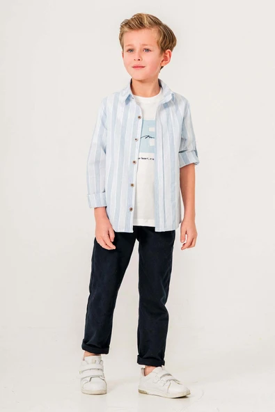 Uzun Kol & Body'li Gabardin 3 Parça Erkek Çocuk Gömlekli Takım - 3