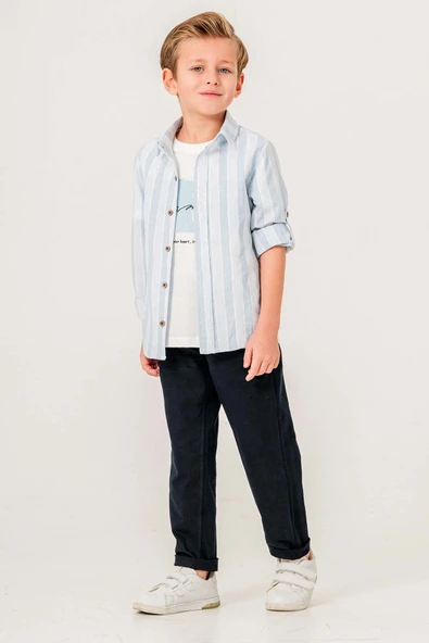 Uzun Kol & Body'li Gabardin 3 Parça Erkek Çocuk Gömlekli Takım - 2