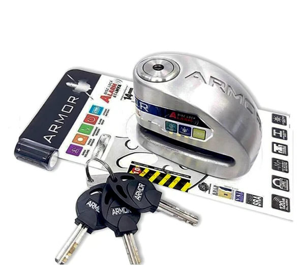 Armor 614 MVA Alarmlı Motorsiklet Disk Kilidi Mil Çapı 14mm Paslanmaz Çelik ürün görseli 1