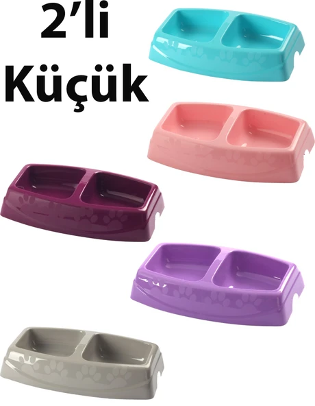 2'li Küçük Yavru Kedi Mama ve Su Kabı 23,5 x 15,5 cm Plastik