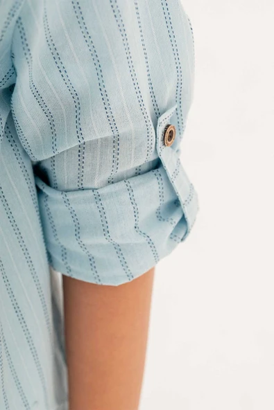 Çizgi Desenli Kot Pantolonlu 3 Parça Erkek Çocuk Gömlekli Takım - Resim 5