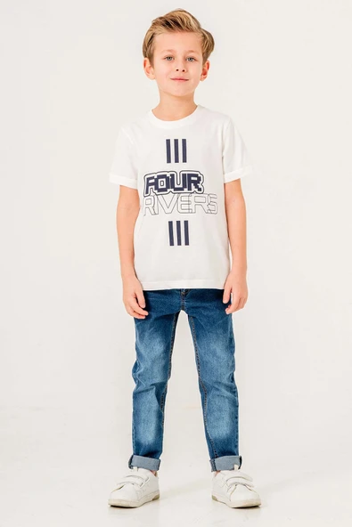 Çizgi Desenli Kot Pantolonlu 3 Parça Erkek Çocuk Gömlekli Takım - Resim 10