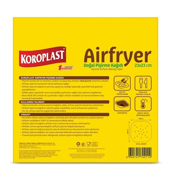 Koroplast Airfryer Doğal Pisirme Kağıdı 20 Li 23 x 23 Cm x 2 Paket - 3