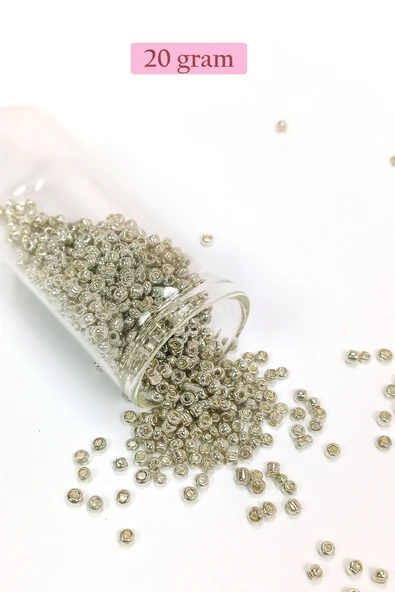 Dökme Cam Kum Boncuk (8/0) 3 mm - 20 Gram - Parlak Gümüş - BNC147 ürün görseli 1