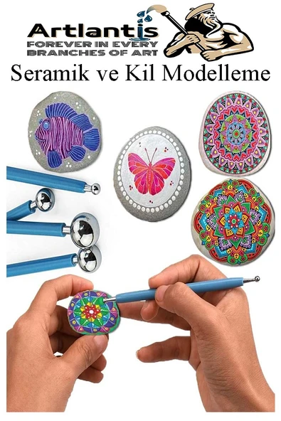 Top Uçlu Seramik ve Kil Modelleme Seti 4 lü 1 Paket Polimer Kil Şekillendirme Çömlek Oyma Çiçek Marzipan Mandala Top Ütü - 3