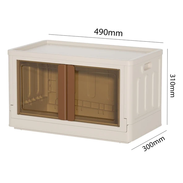 SUNUP SN-25882 31X49X30CM 32L KATLANABİLİR PLASTİK SAKLAMA KUTUSU KAHVERENGİ KAPAKLI TEKERLEKLİ - 2