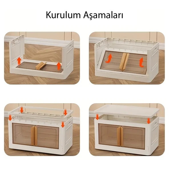 SUNUP SN-25882 31X49X30CM 32L KATLANABİLİR PLASTİK SAKLAMA KUTUSU KAHVERENGİ KAPAKLI TEKERLEKLİ - 3