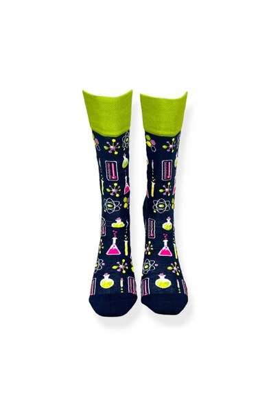 Tekli Unisex Kimya Desenli Lacivert Renkli Esnek Nem Alabilen Pamuklu Çorap - Resim 4