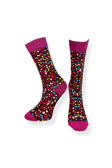 Tekli Unisex Desenli Mor Renkli Esnek Nem Alabilen Pamuklu Çorap - Resim 3