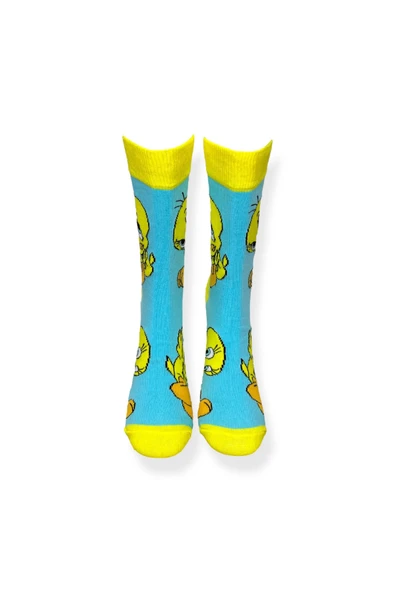 Tekli Unisex Anime Desenli Mavi Renkli Esnek Nem Alabilen Pamuklu Çorap - Resim 4