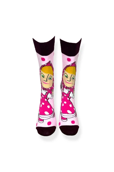 Tekli Unisex Anime Desenli Pudra Renkli Esnek Nem Alabilen Pamuklu Çorap - Resim 3