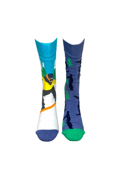 2'li Unisex Esnek Nem Alabilen Pamuklu Renkli Ve Desenli Soket Çoraplar - Resim 7