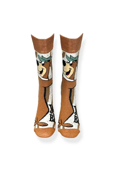 Tekli Unisex Anime Desenli Kahverengi Esnek Nem Alabilen Pamuklu Çorap - Resim 4