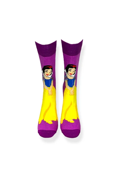 Tekli Unisex Anime Desenli Mor Renkli Esnek Nem Alabilen Pamuklu Çorap - Resim 4