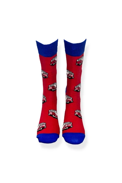Tekli Unisex Araba Desenli Kırmızı Renkli Esnek Nem Alabilen Pamuklu Çorap - Resim 4