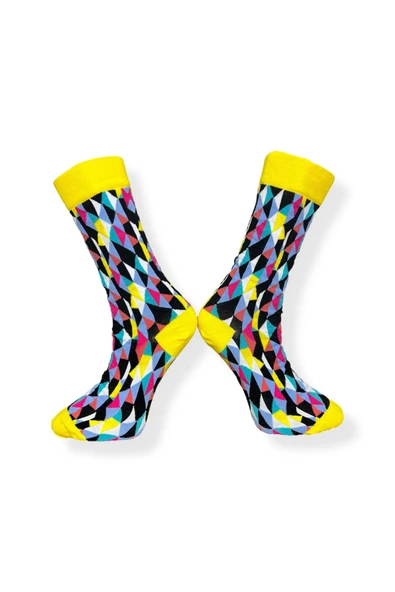 Tekli Unisex Desenli Çok Renkli Esnek Nem Alabilen Pamuklu Çorap - Resim 2