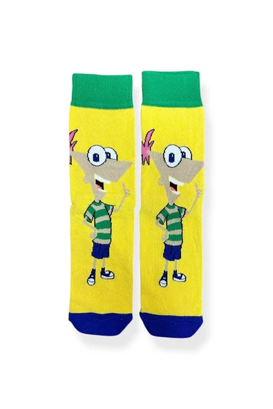 Tekli Unisex Anime Desenli Sarı Renkli Esnek Nem Alabilen Pamuklu Çorap ürün görseli