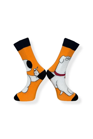 Tekli Unisex Anime Desenli Turuncu Renkli Esnek Nem Alabilen Pamuklu Çorap - Resim 3