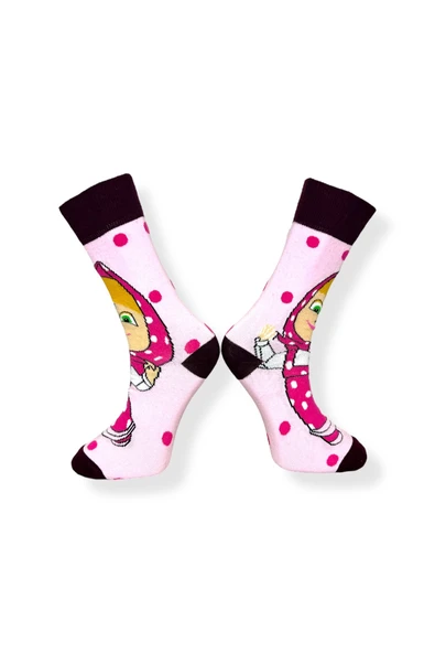 Tekli Unisex Anime Desenli Pudra Renkli Esnek Nem Alabilen Pamuklu Çorap - Resim 4