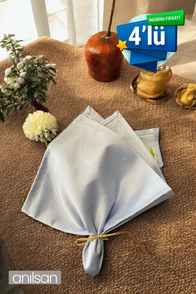 4’lü %100 Pamuk Kumaş Peçete Açık Mavi 50x50 Cm Mutfak Bezi Sofra Sunum Servis Peçetesi