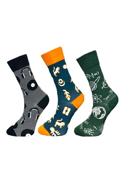 3'lü Unisex Esnek Nem Alabilen Pamuklu Renkli Ve Desenli Soket Çoraplar ürün görseli