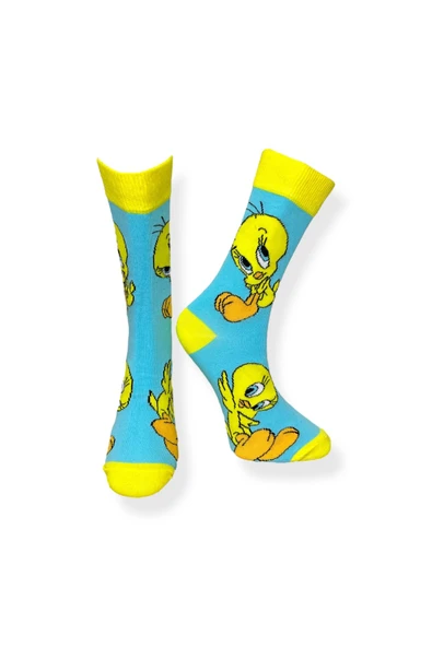 Tekli Unisex Anime Desenli Mavi Renkli Esnek Nem Alabilen Pamuklu Çorap ürün görseli