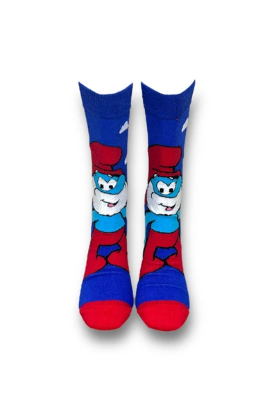 Tekli Unisex Anime Desenli Lacivert Renkli Esnek Nem Alabilen Pamuklu Çorap - Resim 4