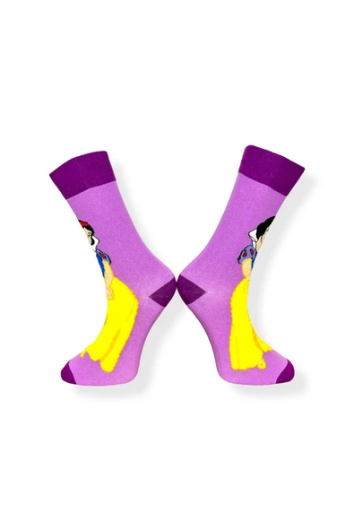Tekli Unisex Anime Desenli Lila Renkli Esnek Nem Alabilen Pamuklu Çorap - Resim 4