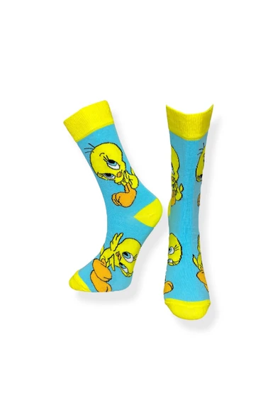 Tekli Unisex Anime Desenli Mavi Renkli Esnek Nem Alabilen Pamuklu Çorap - Resim 3