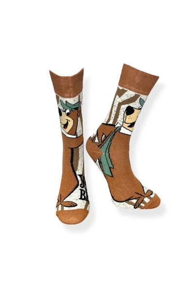 Tekli Unisex Anime Desenli Kahverengi Esnek Nem Alabilen Pamuklu Çorap - Resim 2