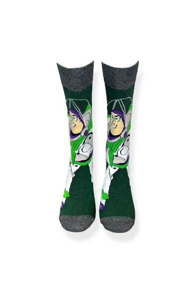 Tekli Unisex Anime Desenli Haki Renkli Esnek Nem Alabilen Pamuklu Çorap - Resim 4