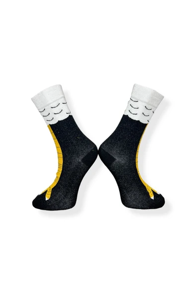 Tekli Unisex Desenli Siyah Renkli Esnek Nem Alabilen Pamuklu Çorap - Resim 3