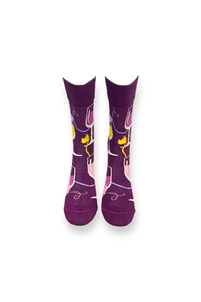 2'li Unisex Esnek Nem Alabilen Pamuklu Renkli Ve Desenli Soket Çoraplar - Resim 7