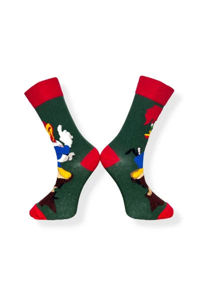 Tekli Unisex Anime Desenli Haki Renkli Esnek Nem Alabilen Pamuklu Çorap - Resim 3