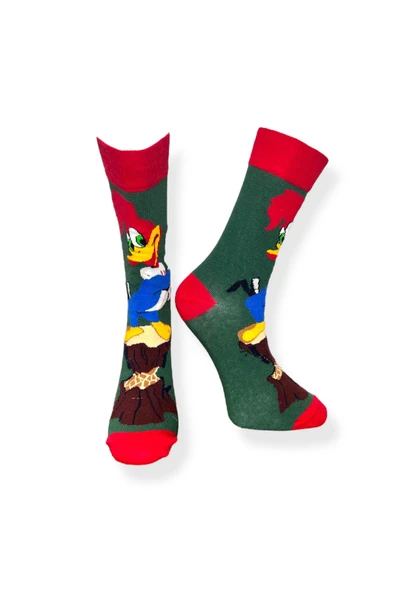 Tekli Unisex Anime Desenli Haki Renkli Esnek Nem Alabilen Pamuklu Çorap - Resim 2
