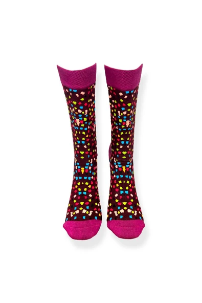 Tekli Unisex Desenli Mor Renkli Esnek Nem Alabilen Pamuklu Çorap - Resim 4