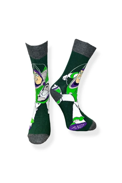 Tekli Unisex Anime Desenli Haki Renkli Esnek Nem Alabilen Pamuklu Çorap - Resim 2