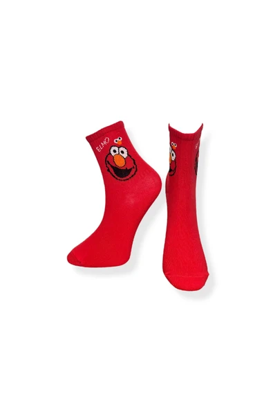 Tekli Unisex Düz Kırmızı Renkli Esnek Nem Alabilen Pamuklu Çorap - Resim 3