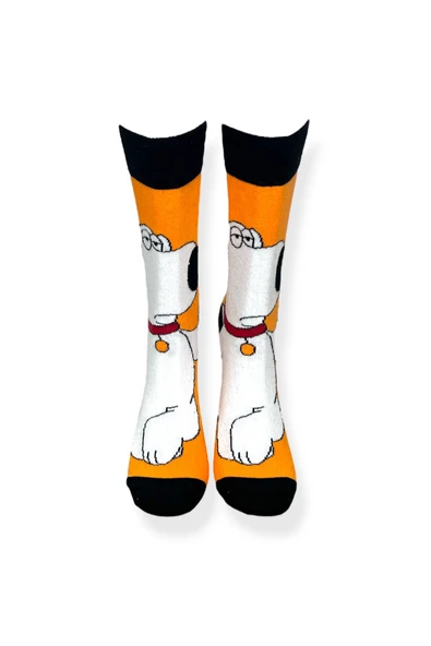 Tekli Unisex Anime Desenli Turuncu Renkli Esnek Nem Alabilen Pamuklu Çorap - Resim 4