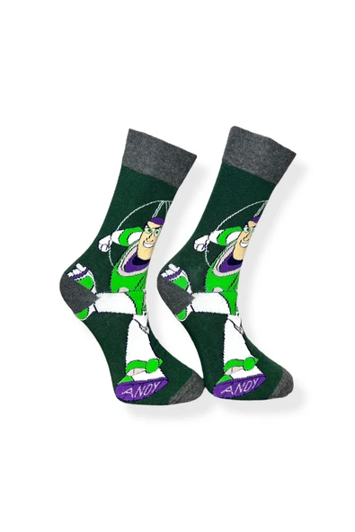 Tekli Unisex Anime Desenli Haki Renkli Esnek Nem Alabilen Pamuklu Çorap - Resim 3