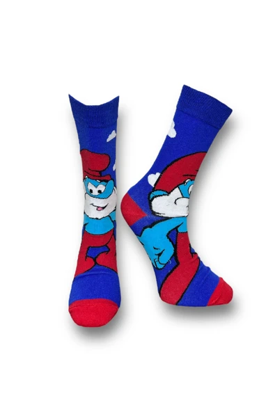 Tekli Unisex Anime Desenli Lacivert Renkli Esnek Nem Alabilen Pamuklu Çorap - Resim 2