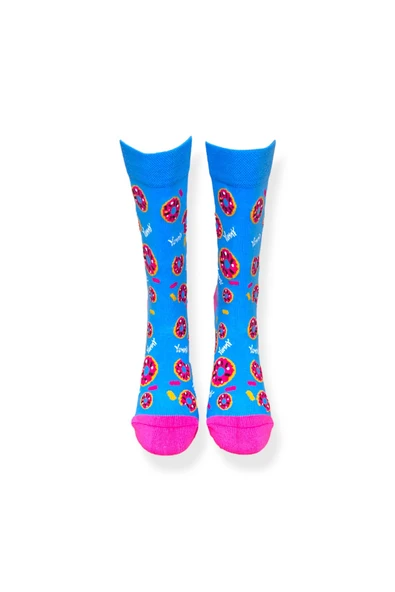 Tekli Unisex Donut Desenli Mavi Renkli Esnek Nem Alabilen Pamuklu Çorap - Resim 4