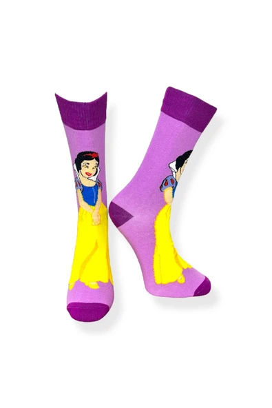 Tekli Unisex Anime Desenli Lila Renkli Esnek Nem Alabilen Pamuklu Çorap - Resim 2