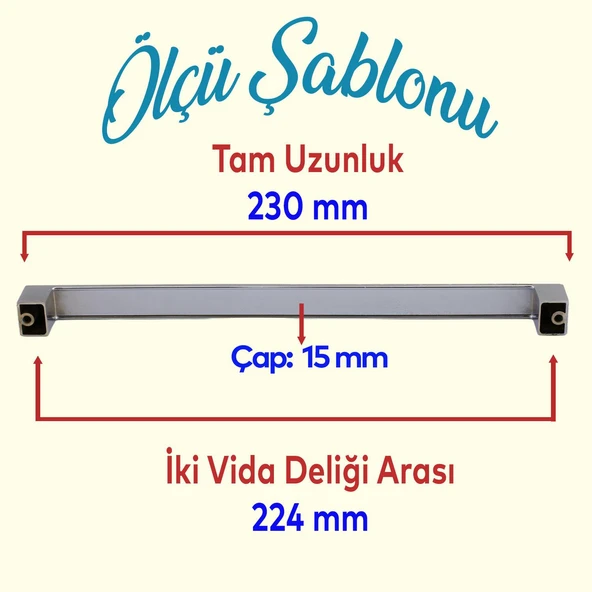 10 Adet Bihter Mobilya Mutfak Dolabı Çekmece Dolap Kapak Kulpu Kulbu Metal Krom (224 MM-22.4 CM) - 2