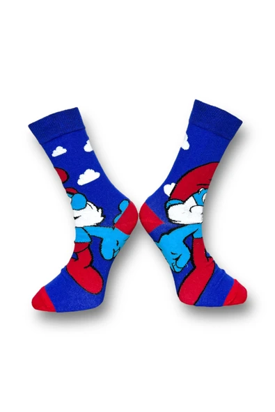 Tekli Unisex Anime Desenli Lacivert Renkli Esnek Nem Alabilen Pamuklu Çorap - Resim 3