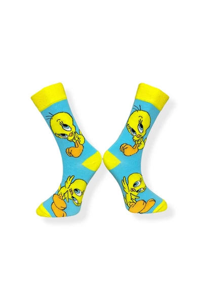 Tekli Unisex Anime Desenli Mavi Renkli Esnek Nem Alabilen Pamuklu Çorap - Resim 2