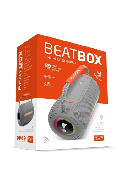 BeatBox LED Işıklı 20W Ses Bombası | USB, SD, AUX, FM Radyo ve Bluetooth Hoparlör Gri - 5