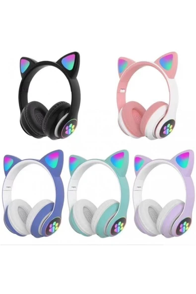 Kablosuz Kedi Kulaklık Işıklı Kulaküstü Mikrofonlu Bluetooth Hafıza Kartı Girişli Çocuk Kulaklığı  Pembe - 4