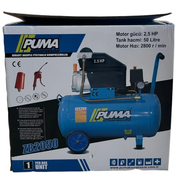 Puma Hava Kompresörü 50 lt (Yağlı) 50 litre Kompresör 5 metre hava hortumu ve Hava Tabancası HEDİYE - Resim 3